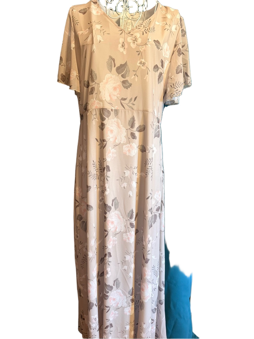 Women’s Floral Maxi Dress in Light Taupe